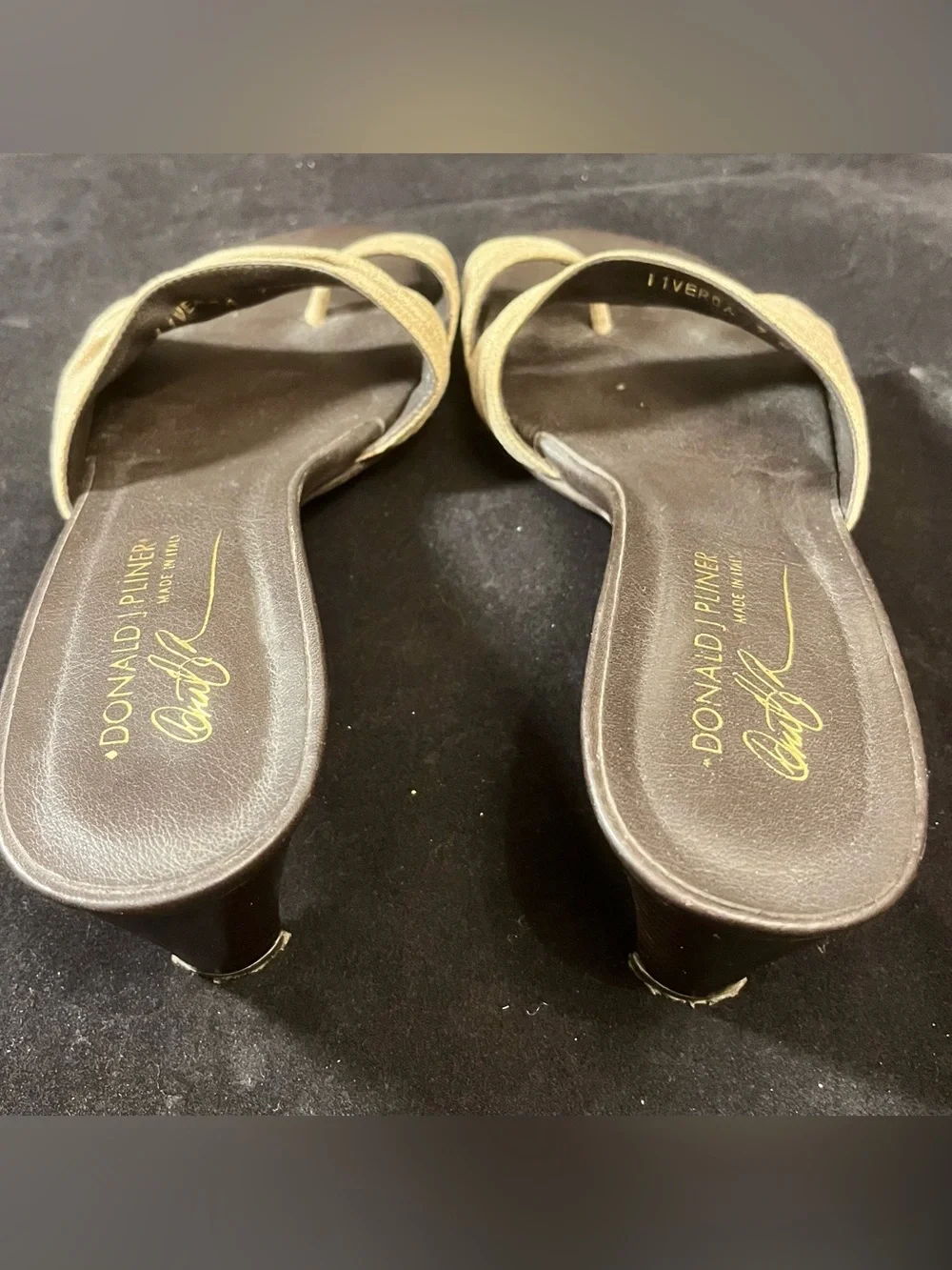 Donald J. Pliner Bronze-Gold Metallic Ruched Toe-Loop Kitten Heels